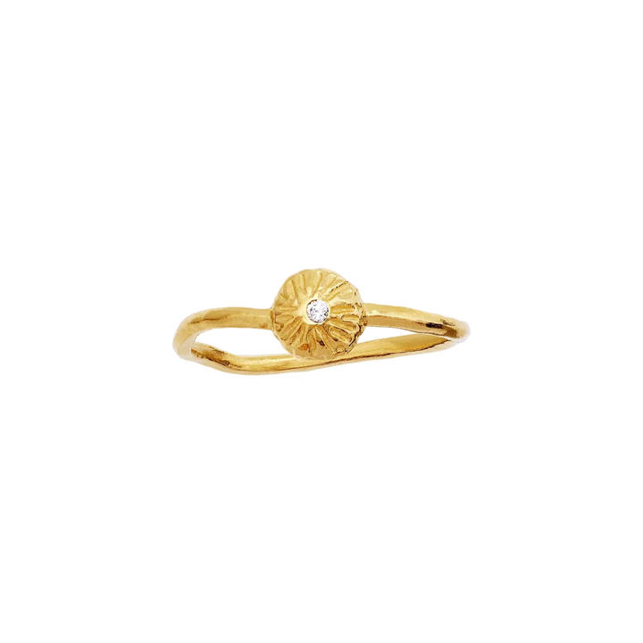 Moonstone Tacita Ring Gold-plated with center detail and clear stone on simple, elegant gold ring. Model 4882a-001