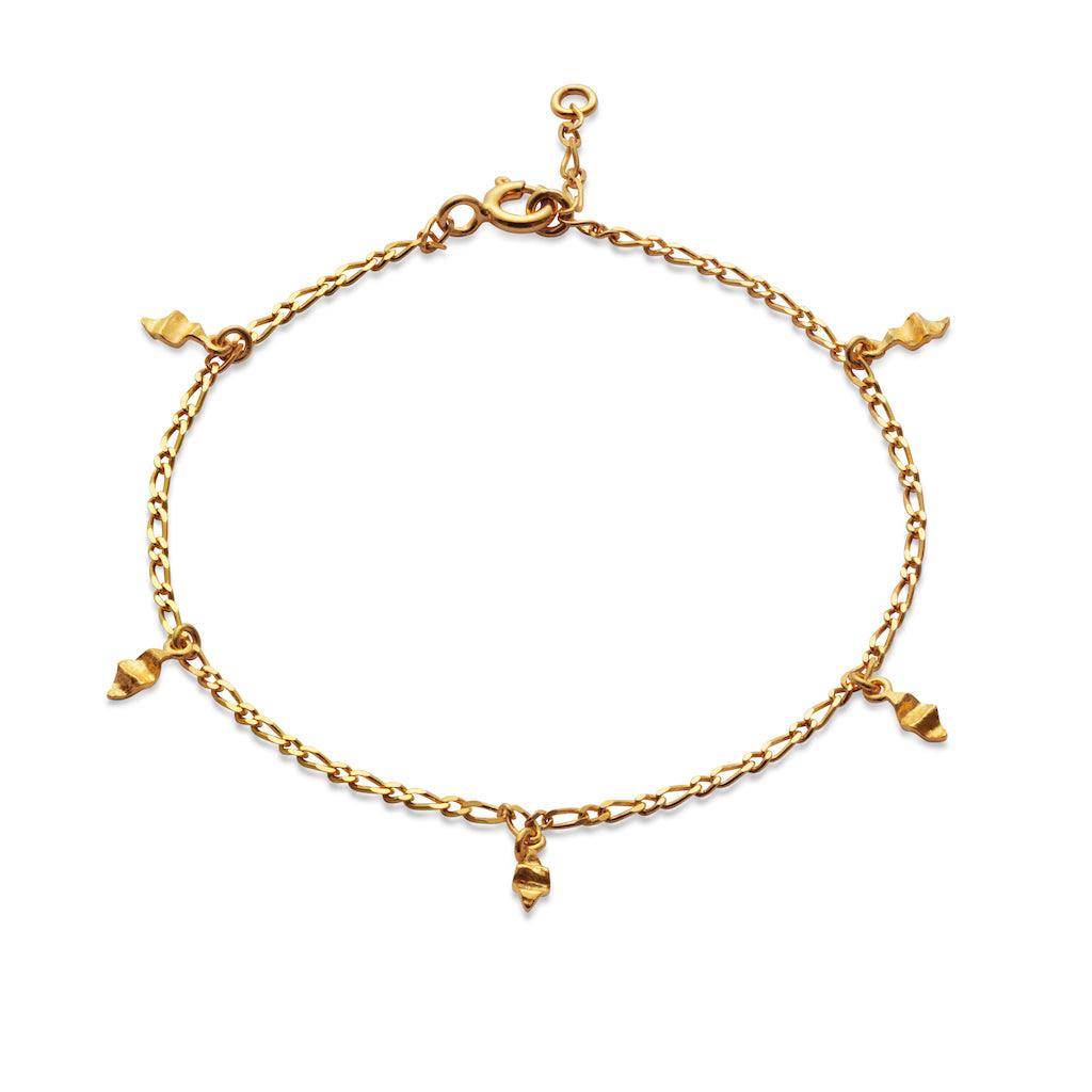 Maanesten Una Small Bracelet with five small gold pendants in a unique design on a simple chain, Model 8518a-8518a-1