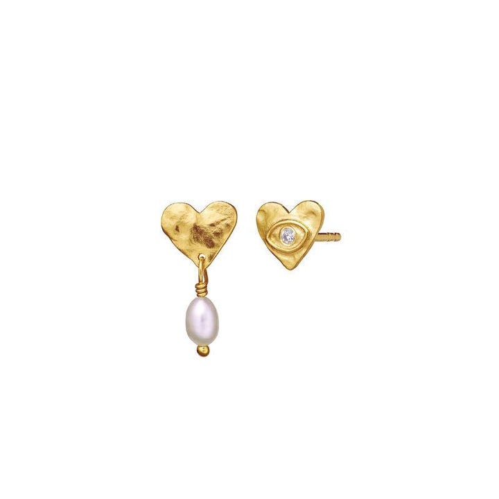 Maanesten Vesta Earrings 18kt gold-plated silver with heart shape, pearl and stone, Model 9838A-9838A-2
