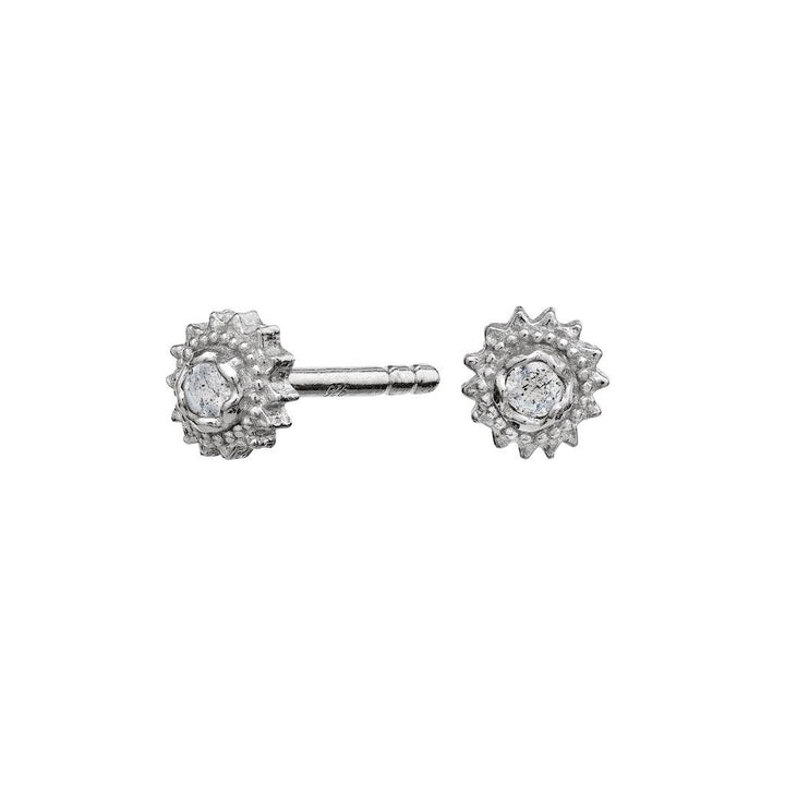 Maanesten Willa Earrings in silver with detailed sun shape and clear stone, Model 9730c-9730c-2