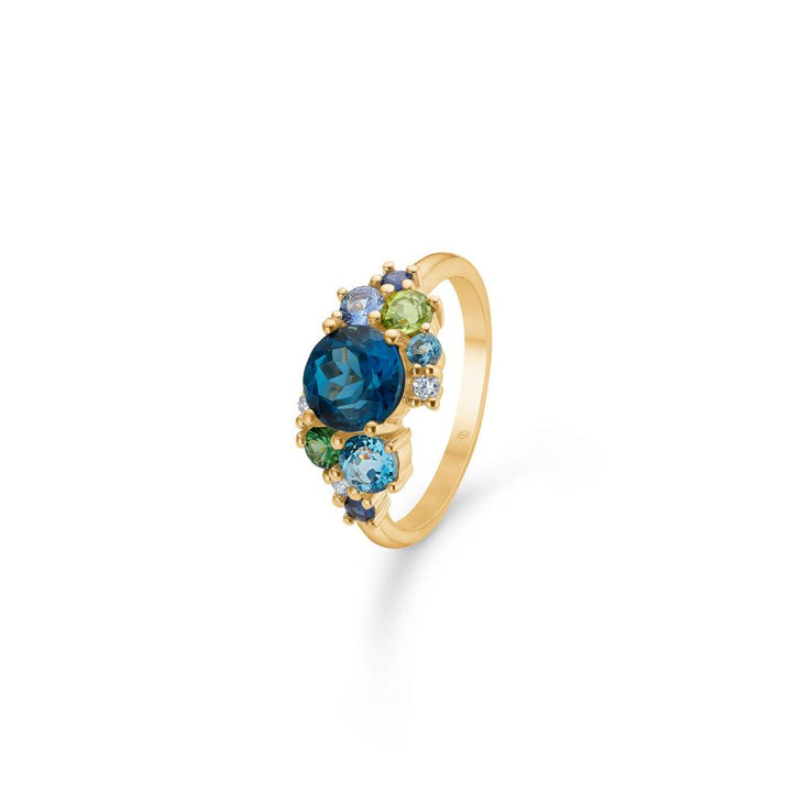 Mads Z 14 kt Four Seasons Winter Ring with blue, green and clear stones in gold, Model 1546031-001.