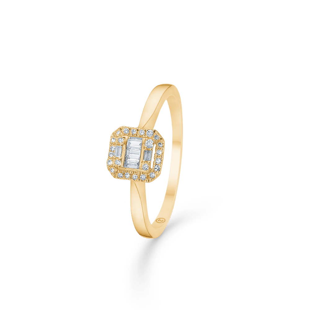 Mads Z 14kt Elizabeth ring 0.18ct W/SI has a square diamond set setting in gold. Model 1541031-001-1