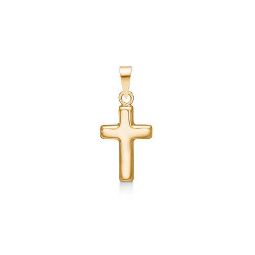 Mads Z 14kt Gold Cross 15mm pendant in bright gold with a simple, classic shape. Model 8530540-1