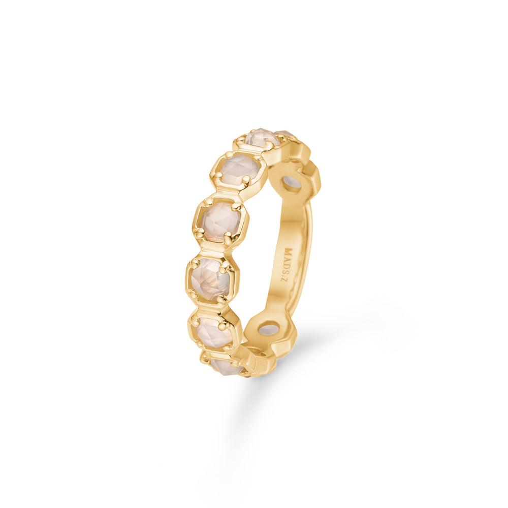 Mads Z 14kt Otilia ring with white moonstone in faceted design and gold finish, Model 1546135-001.