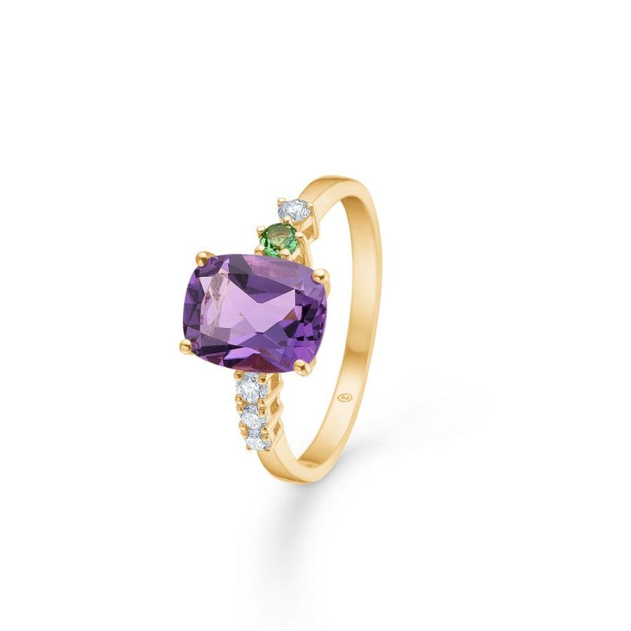 Mads Z 14kt Purple Felicity Ring 0.11ct W/SI with large purple stone and diamonds, Model 1546070-001
