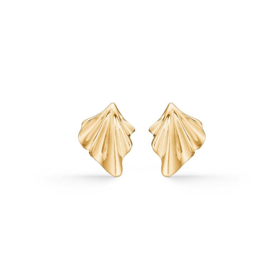 Mads Z 14kt Velvet earrings in bright gold with an organic shape, shown on a white background. Model 1510188-1