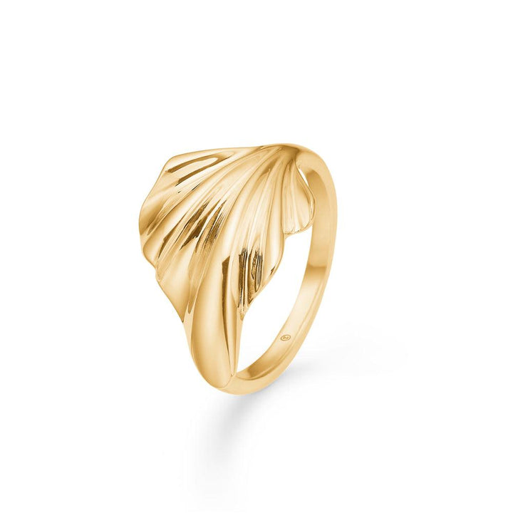 Mads Z 14kt Velvet Ring shows an elegant gold ring with an organic leaf-shaped design on a white background. Model 1540188-001-1