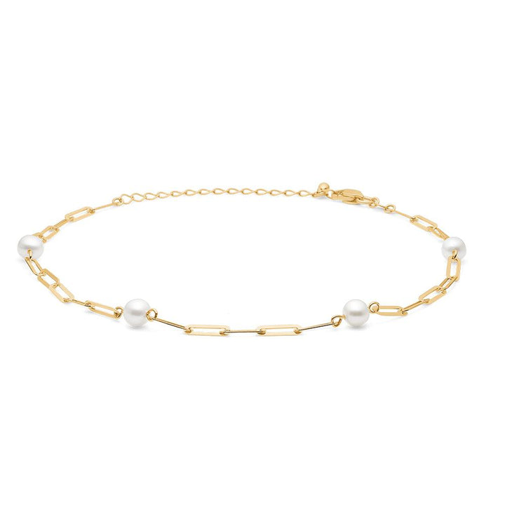 Mads Z 8kt Nora ankle chain with pearls, simple gold chain decorated with white pearls, Model 8353902-1