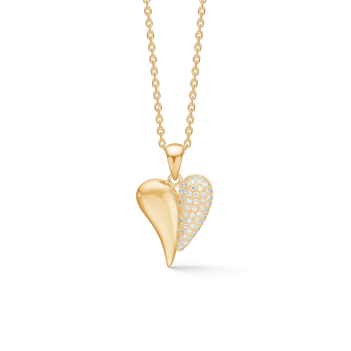 Mads Z Amourette pendant gold heart with. diamonds, elegant chain with shiny and diamond-studded heart. Model 1531185.