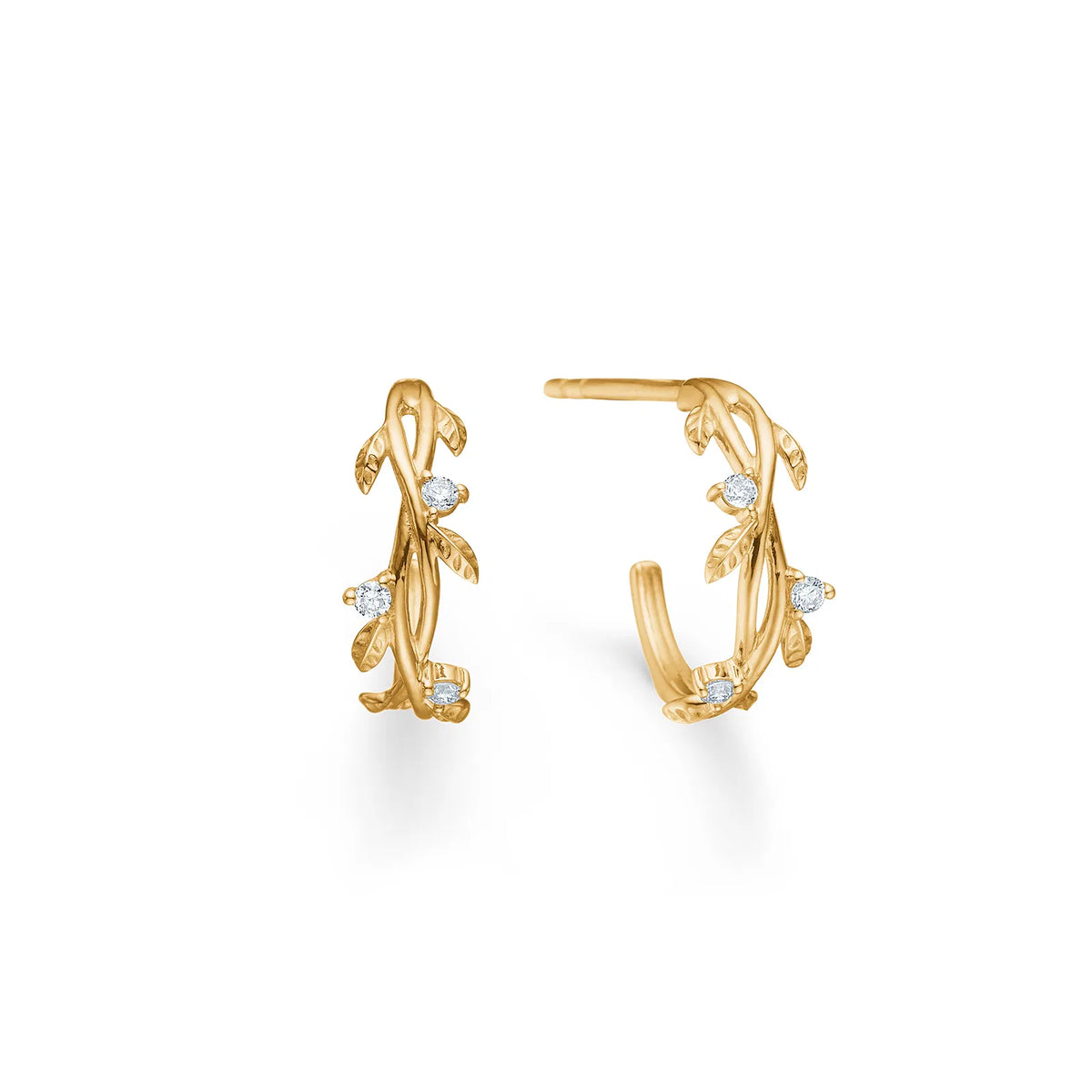 Mads Z Aura 14kt gold earrings, filigree design with diamonds, detail shown. Model 1511102-1.