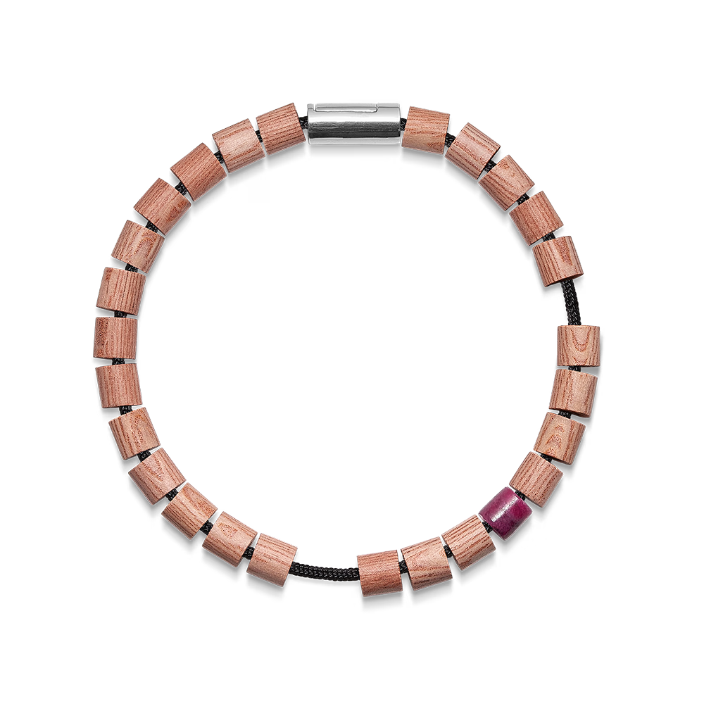 Mads Z Black Sun Cape Hatteras Lighthouse bracelet with wooden beads and one purple detail, Model 5159006-001