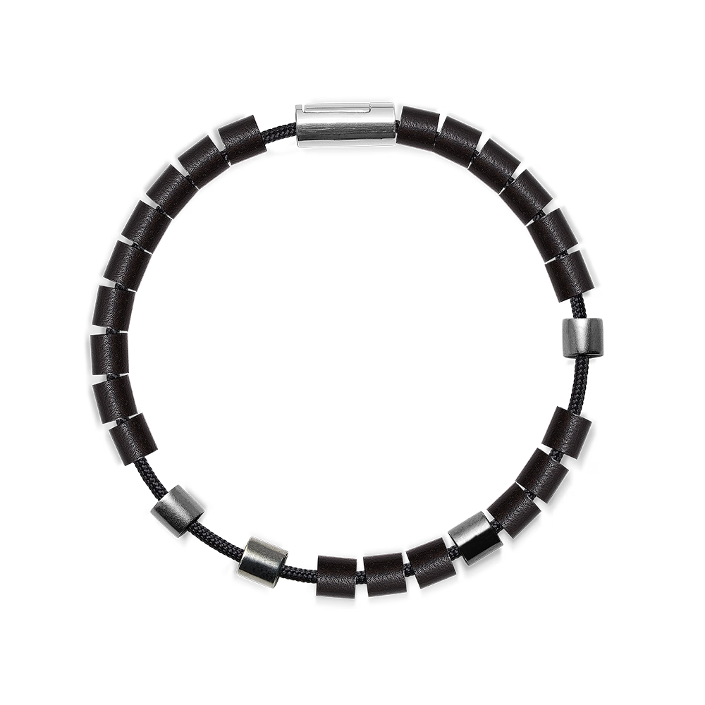 Mads Z Black Sun Trestles Bracelet with black leather links and silver details, Model 5159030-001