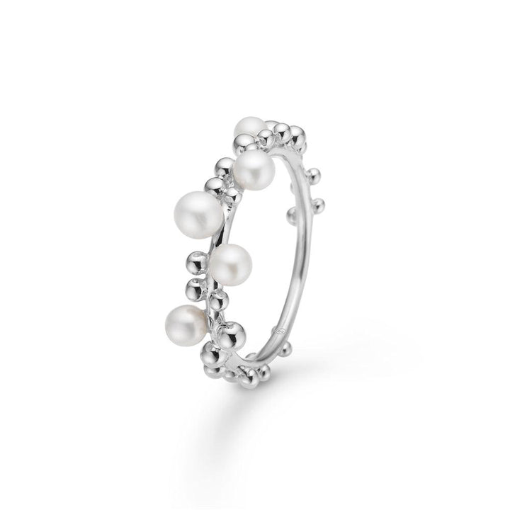 Mads Z Bubbles n Pearls silver ring with white pearls and bubble design, model 2143166-001-1