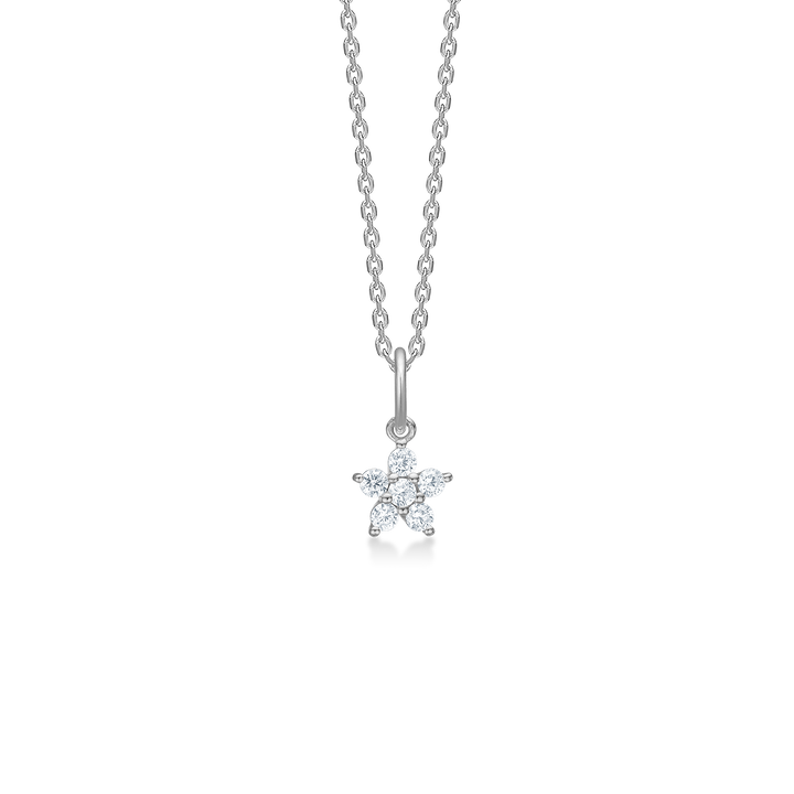 Mads Z Celeste silver necklace with zirconia pendant, simple silver chain with star-shaped, clear zirconia detail. Model 2127141-2