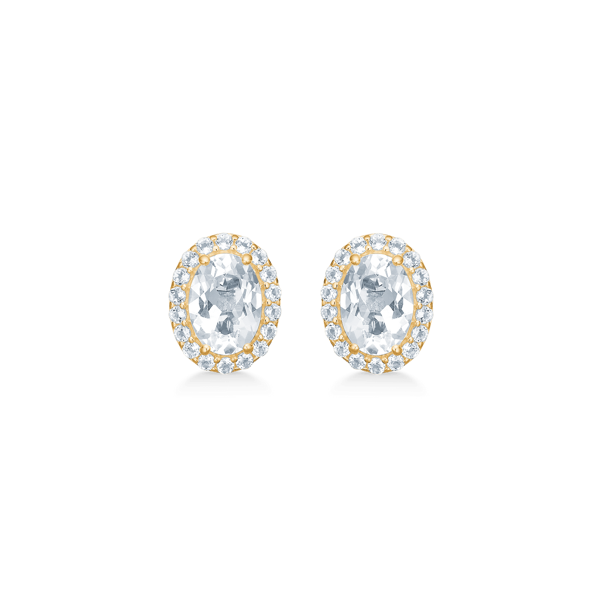 Mads Z Celestial by Medina 8kt gold earrings with white topaz, oval stones in glossy setting. Model 3316901