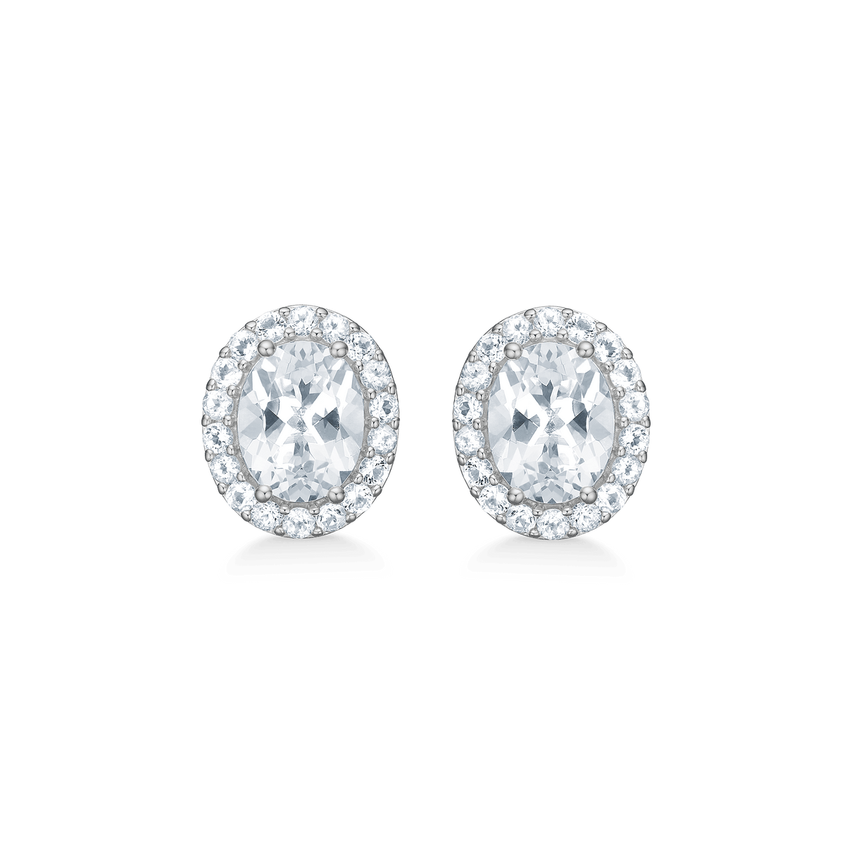 Mads Z Celestial by Medina silver earrings oval with white topaz, oval silver studs with faceted clear stone, Model 3116901-1.
