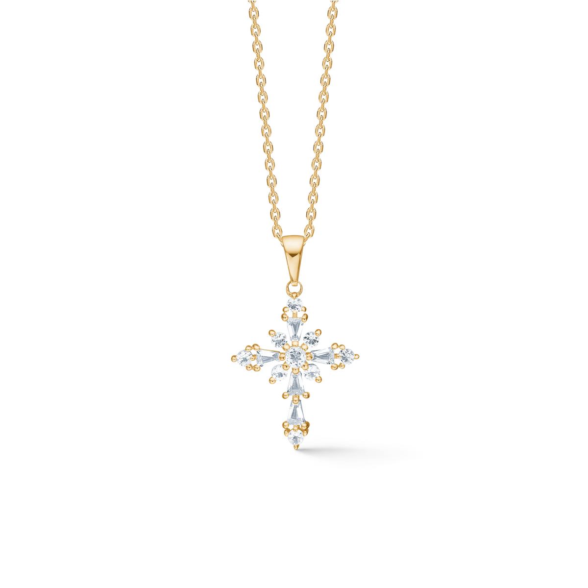 Mads Z Celestial by Medina pendant in 8kt gold with cross-shaped design and clear stones, Model 3326902-1