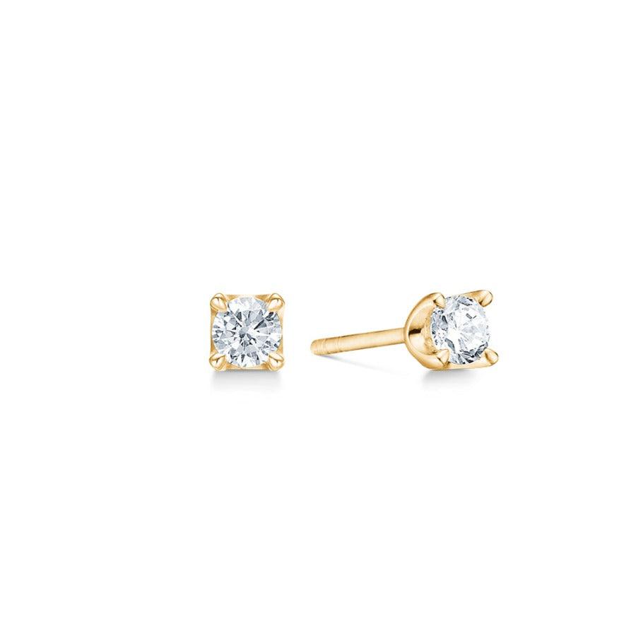 Mads Z Crown Studs 0.40ct W/SI shows a set of elegant gold studs with round clear brilliant, Model 1511640-1.