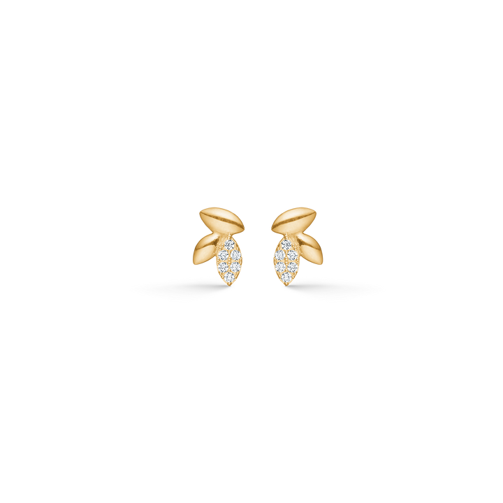 Mads Z Dahlia gold earrings with zirconia, elegant leaves and shiny details. Model 3317068-1