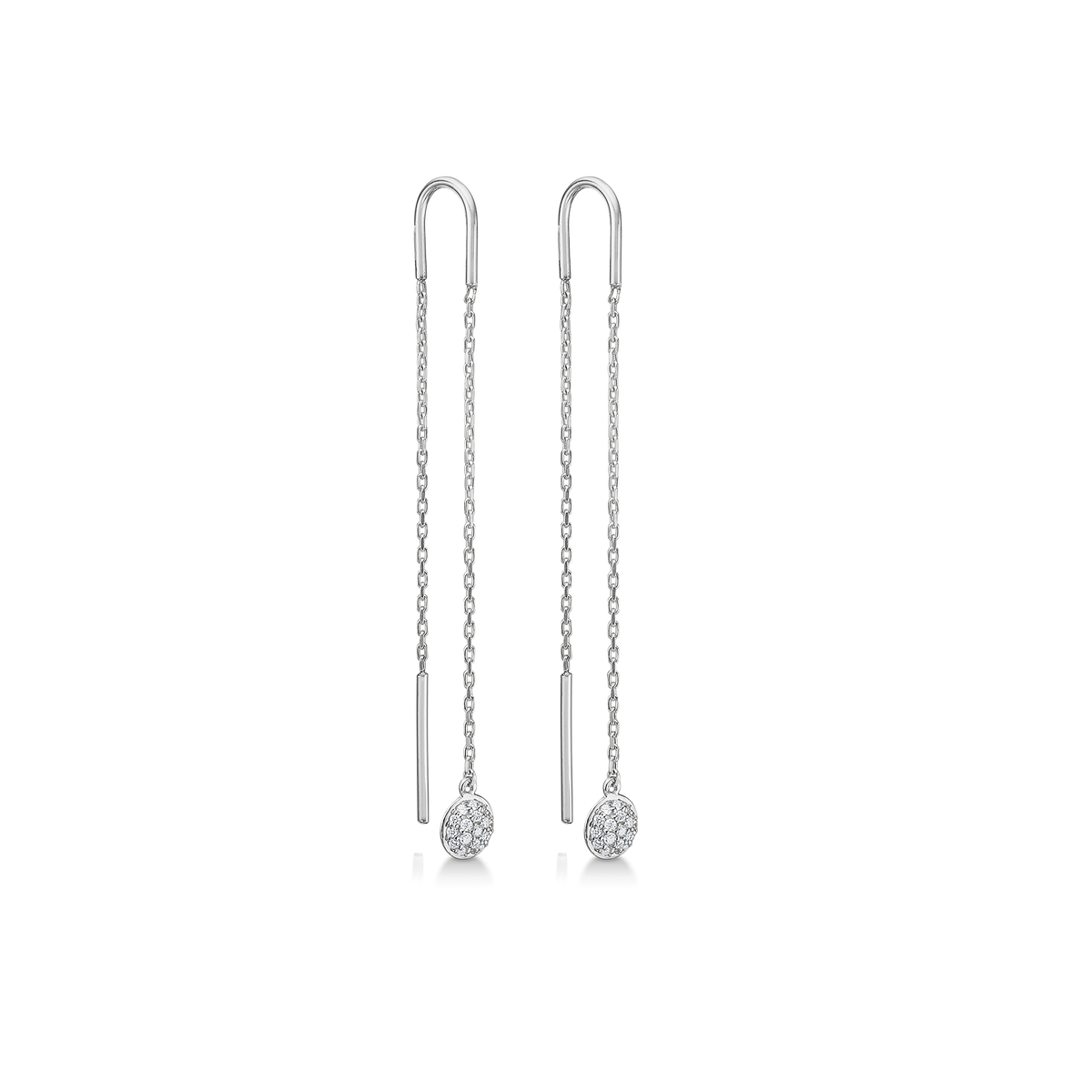 Mads Z Dome silver earring included. white topaz, elegant chain earrings in silver with round pendants. Model 2106010-1