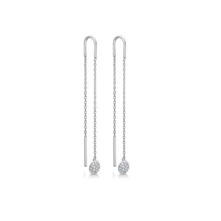 Mads Z Dome silver earring included. white topaz, elegant chain earrings in silver with round pendants. Model 2106010-1