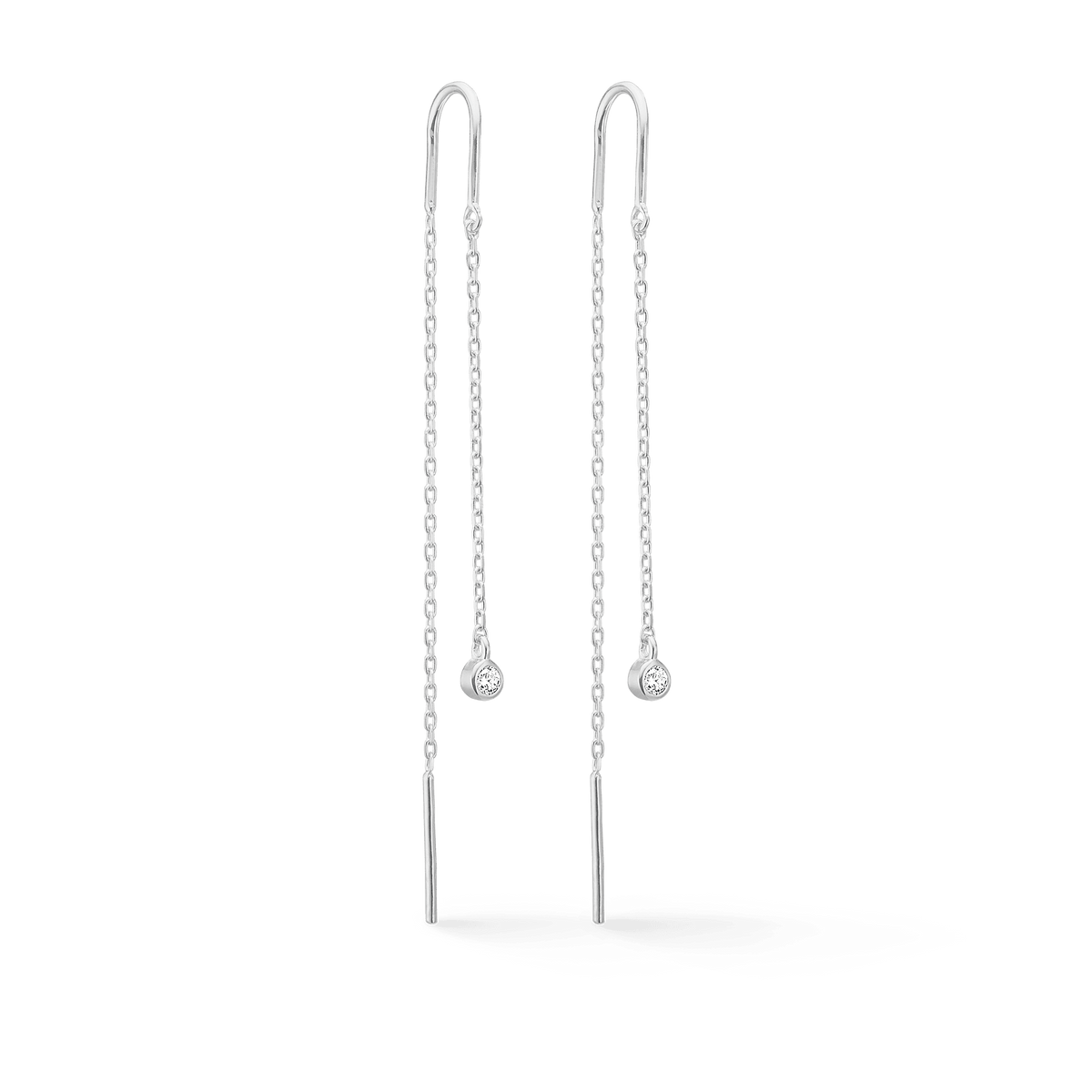 Mads Z Endless Allure silver earrings with white topaz, elegant chain earrings on a neutral background. Model 2106147-1