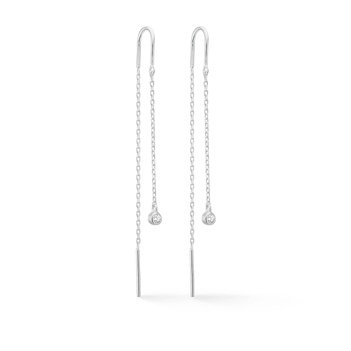 Mads Z Endless Allure silver earrings with white topaz, elegant chain earrings on a neutral background. Model 2106147-1