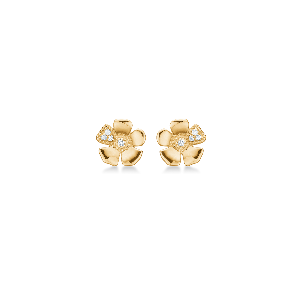 Mads Z Fleur earrings in 14 kt. gold with floral motif and sparkling diamonds, Model 1511111-1