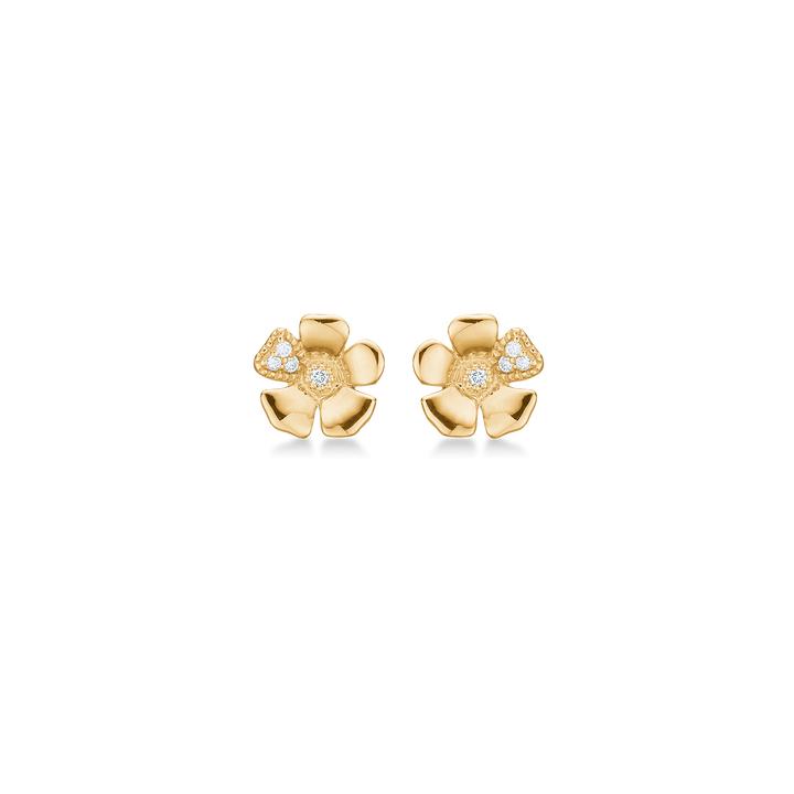 Mads Z Fleur earrings in 14 kt. gold with floral motif and sparkling diamonds, Model 1511111-1