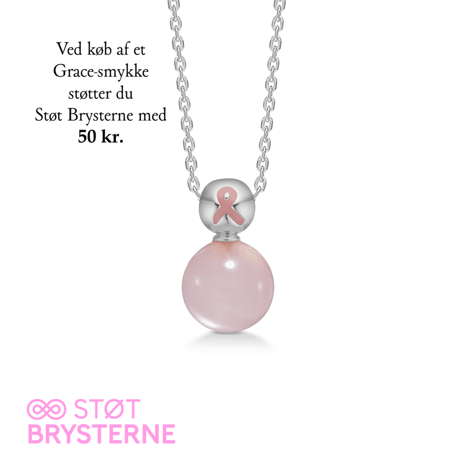 Mads Z Grace Breast Cancer Campaign 2024 silver necklace with pink ball and pink bow, Model 2126201-1.