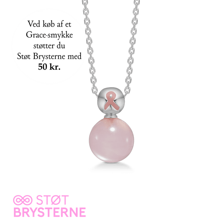 Mads Z Grace Breast Cancer Campaign 2024 silver necklace with pink ball and pink bow, Model 2126201-1.
