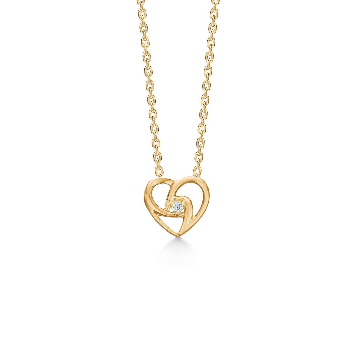 Mads Z necklace heart pendant in 14kt gold with 0.010 ct diamond on single chain. Model 1521044