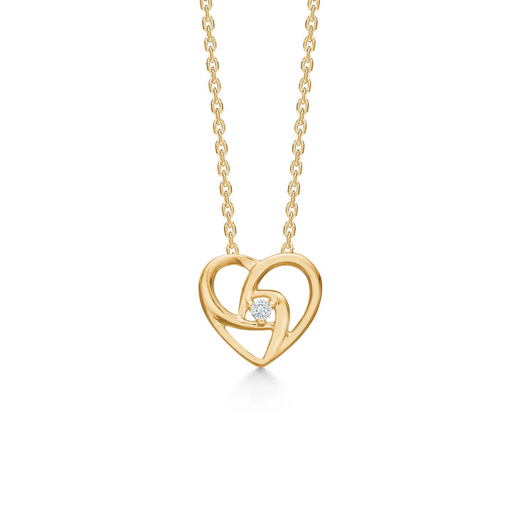 Mads Z necklace heart pendant in 14kt gold with 0.020 ct diamond, elegant design, Model 1521045.