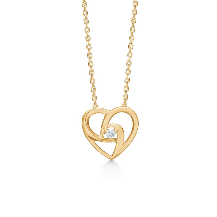 Mads Z necklace heart pendant in 14kt gold with 0.03 ct diamond, elegant open heart, Model 1521046-1.