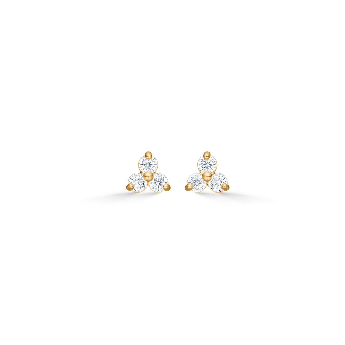 Mads Z Ines gold ear studs with clear zirconia in a floral pattern, shown on a white background. Model 3317044-1