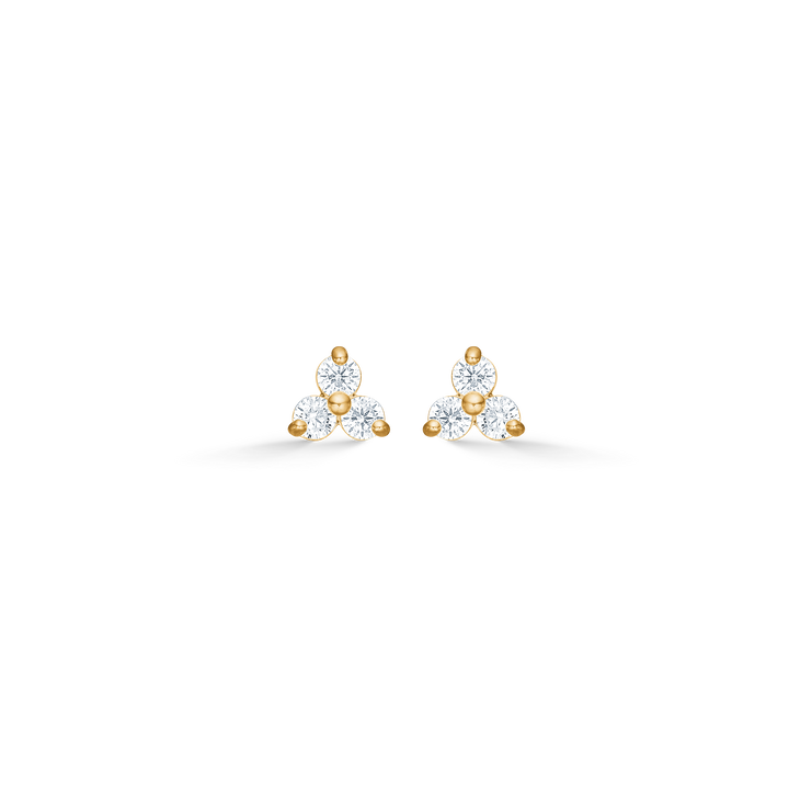 Mads Z Ines gold ear studs with clear zirconia in a floral pattern, shown on a white background. Model 3317044-1