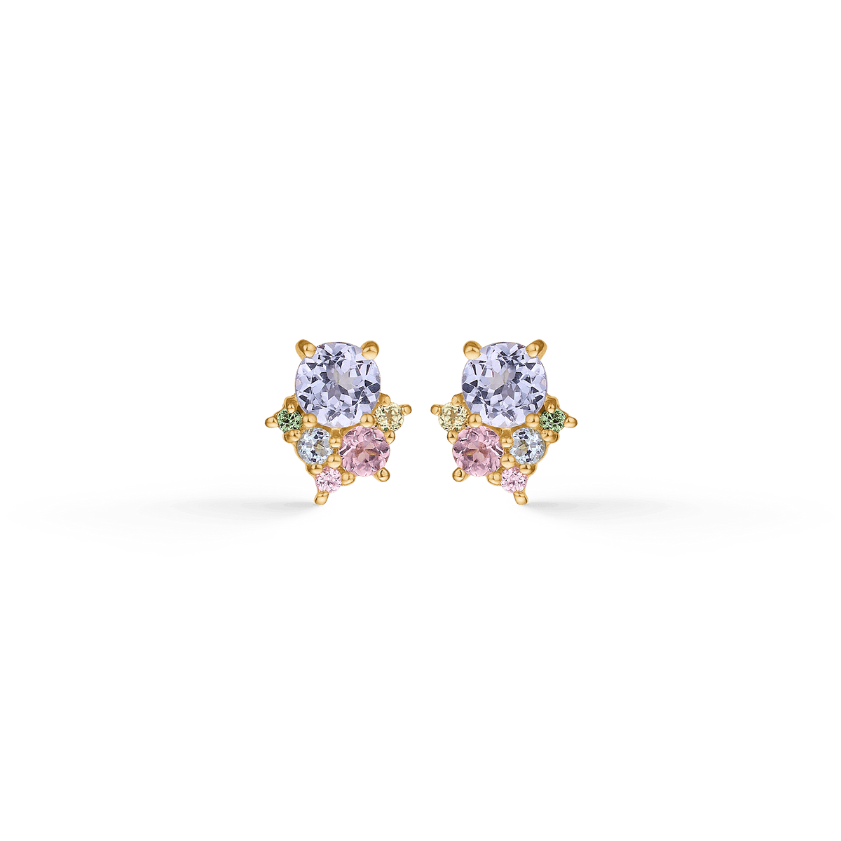 Mads Z Little Prince 14kt gold ear studs with precious stones, brilliant colors in cluster, Model 1516098-1.