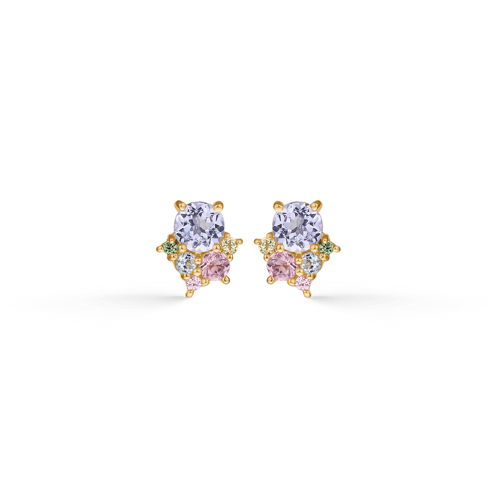 Mads Z Little Prince 14kt gold ear studs with precious stones, brilliant colors in cluster, Model 1516098-1.