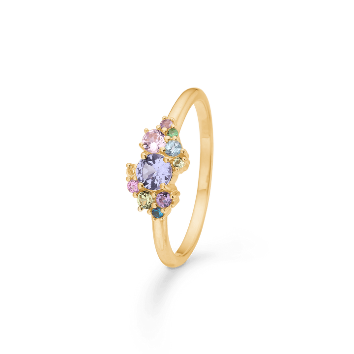 Mads Z Little Prince 14kt gold ring with colored gemstones, elegant and slim model. Model 1546098-001