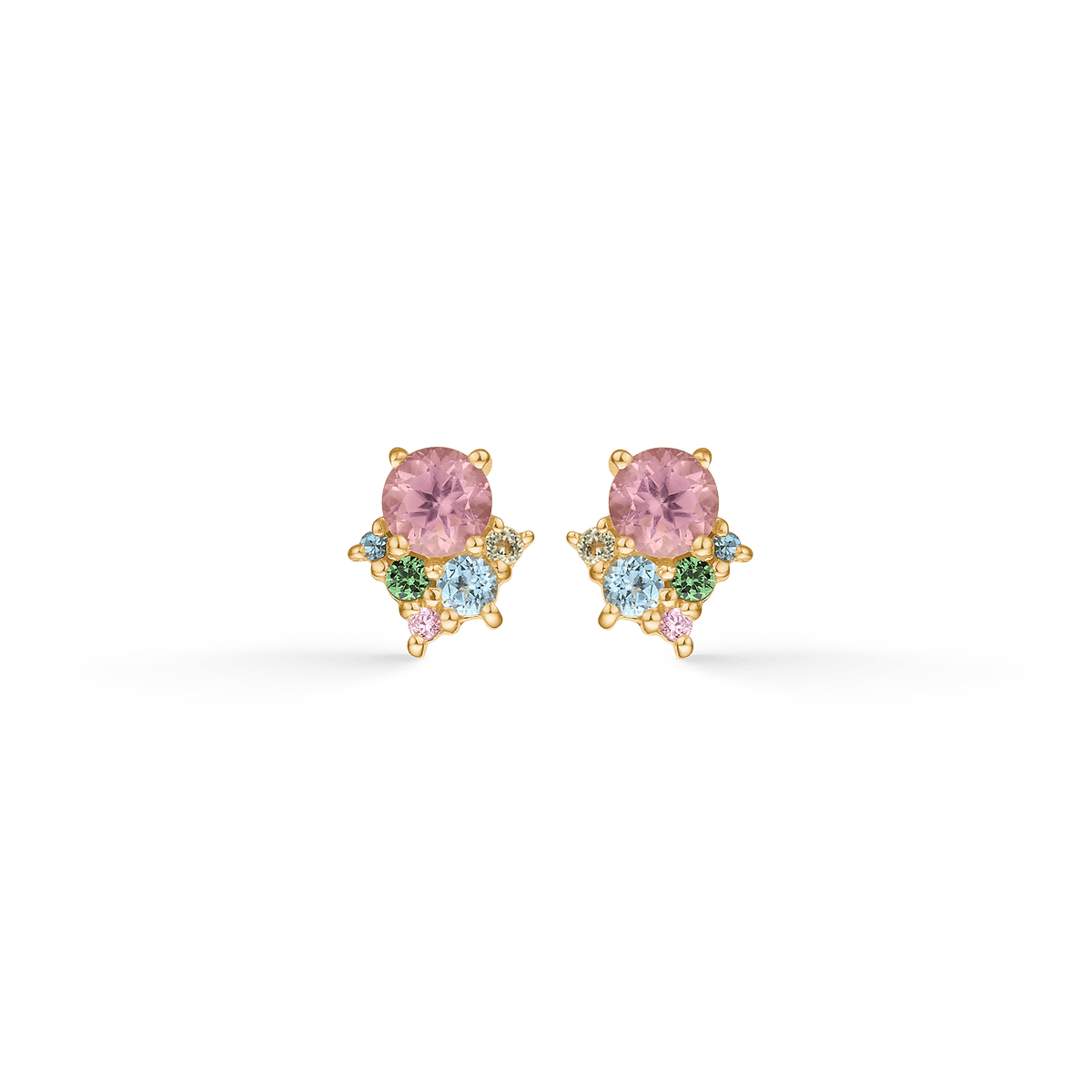 Mads Z Little Princess 14kt gold stud earrings with colored gemstones in pink, green and blue, Model 1516099.
