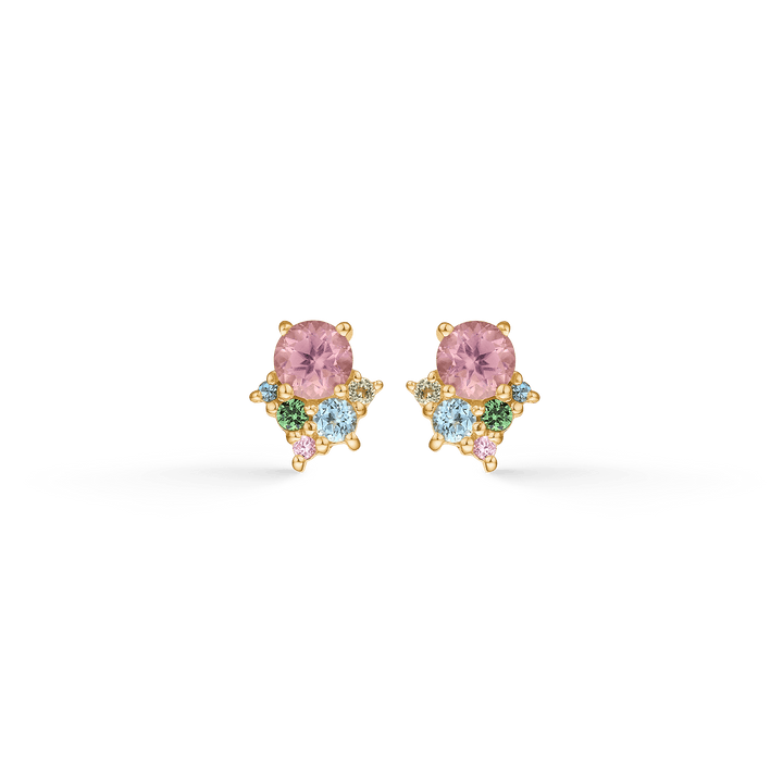 Mads Z Little Princess 14kt gold stud earrings with colored gemstones in pink, green and blue, Model 1516099.