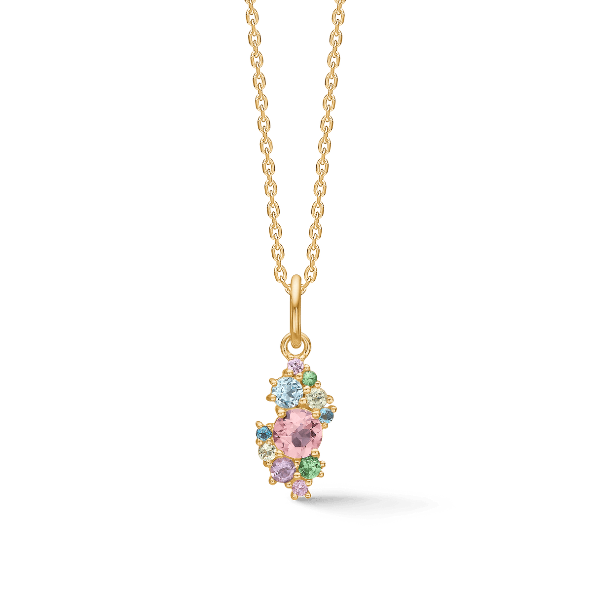 Mads Z Little Princess 14kt gold pendant with colorful gemstones front view, Model 1536099-1