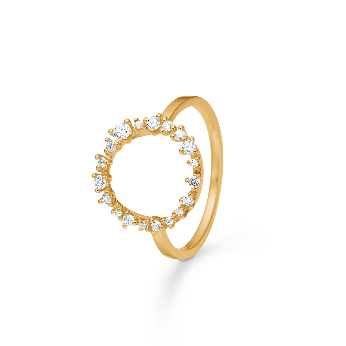Mads Z Lucia Circle Ring in 14kt gold with diamonds, elegant circle design with clear stones. Model 1541054-001