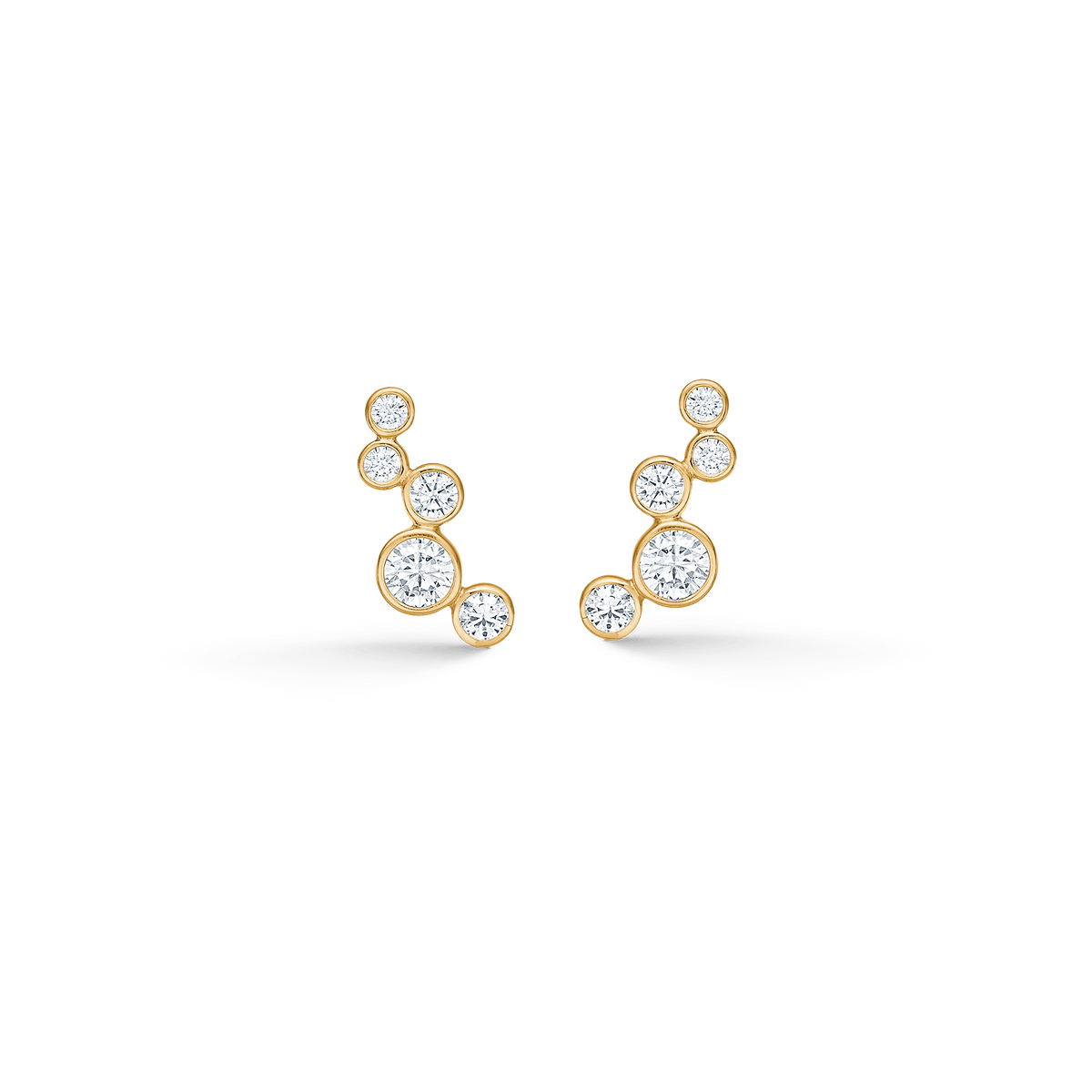 Mads Z Lucy 8kt gold earrings with zirconia, front view of golden earrings with clear stones. Model 3317034