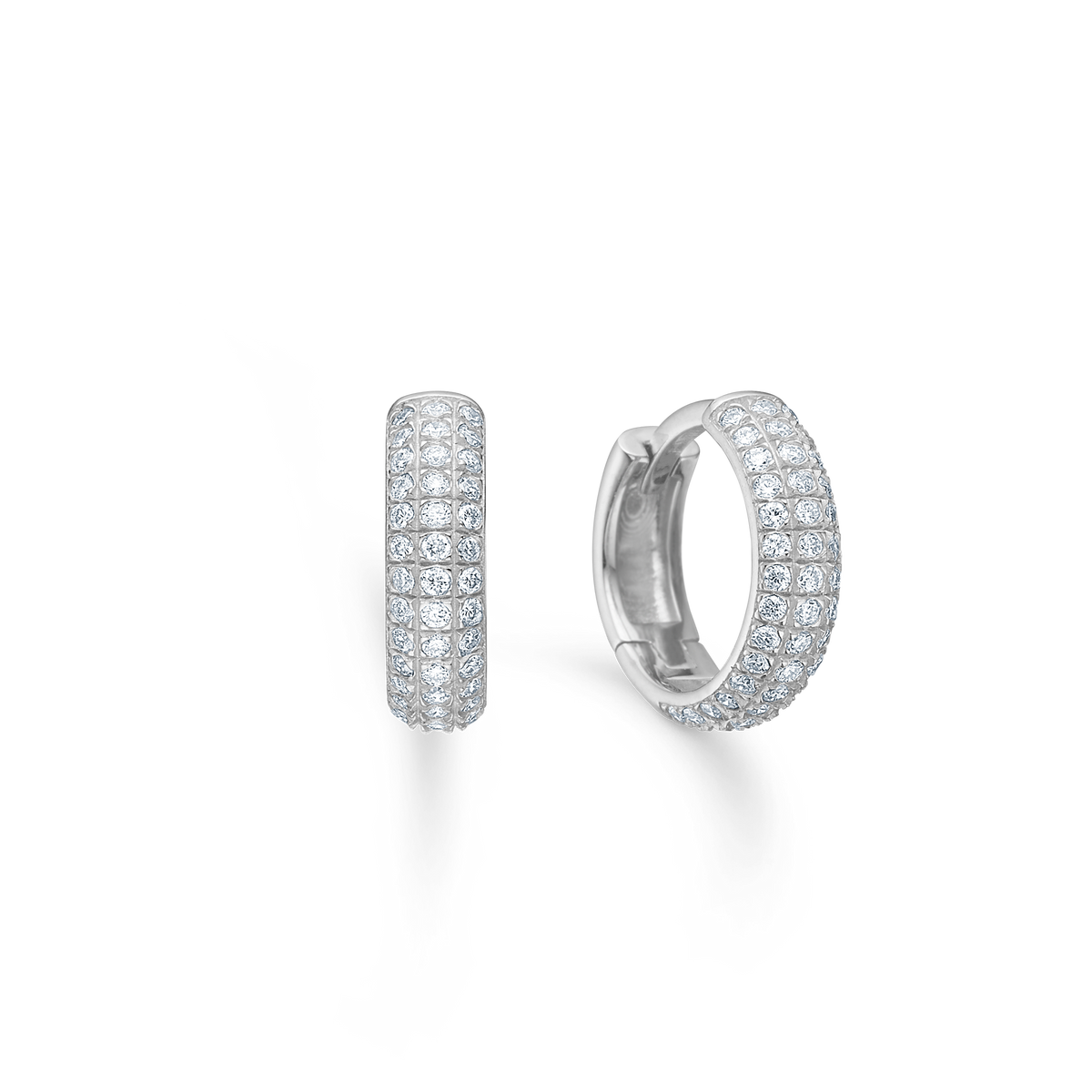 Mads Z Lunette 11mm silver creoles with glossy surface and clear topaz stones, Model 2116135-1.