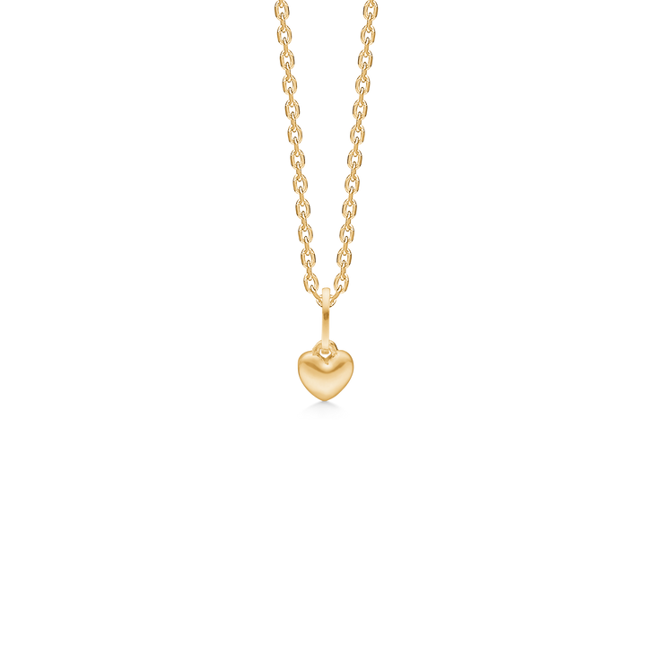 Mads Z Mini Love heart pendant in 8kt gold with shiny chain, elegant heart-shaped design. Model 3330001-1