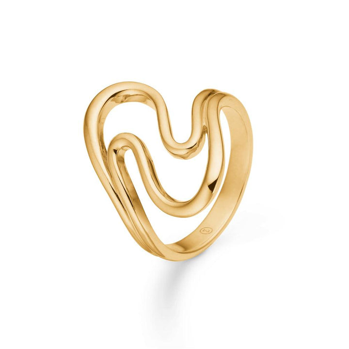 Mads Z Mira 14kt Gold Ring shown close up, organic wavy design in bright gold. Model 1540129-004-1
