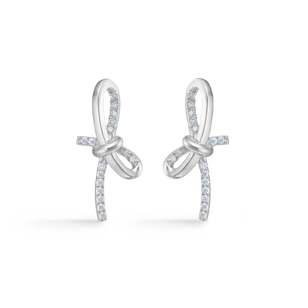 Mads Z Miss Butterfly bow earrings in silver with white topaz, bow-shaped design, Model 2116003-1