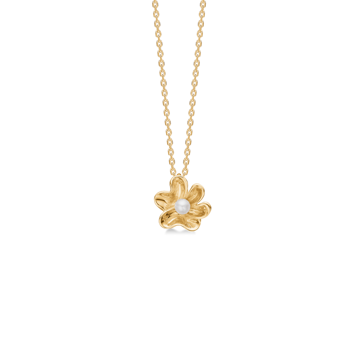 Mads Z Pearlily 14kt gold pendant with flower shape and pearl in the middle, Model 1533039-1