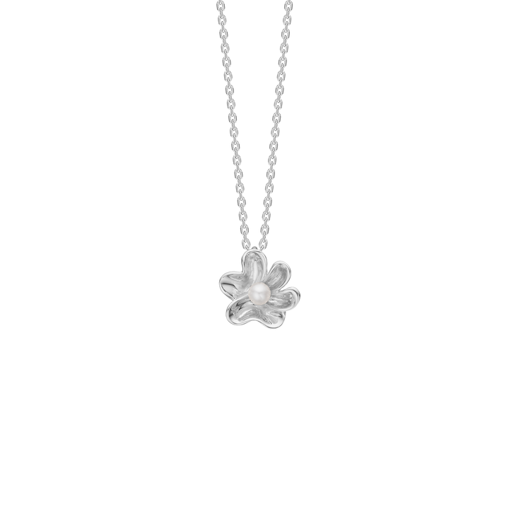Mads Z Pearlily necklace in silver with flower-shaped pendant and white pearl, Model 2123039